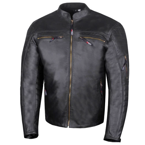 Jackets 4 Bikes Men's REVOLT Premium Buffalo Natural Leather Motorcycle Jacket - CE Armor, Vented, Removable Liner, Concealed Carry Pockets - Cruiser Retro Touring Biker Jacket Black M