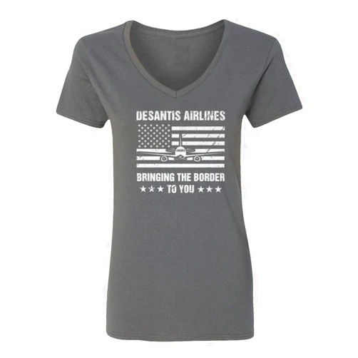 LES TRICOT Desantis Airlines Bringing The Border to You Funny Ladies' V-Neck Tshirt