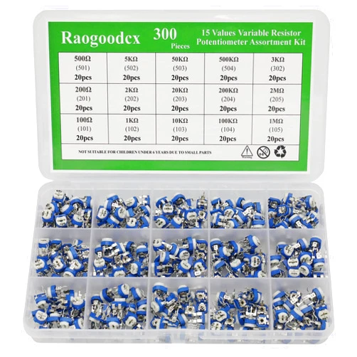 Raogoodcx 300Pcs 15 Value 100 ohm- 2M ohm Trimpot Variable Resistor 6mm Potentiometer Assortment Kit