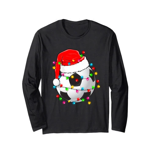 Christmas Soccer Ball Santa Hat Funny Sport Gifts Christmas Soccer Ball Santa Hat Funny Sport Xmas Boys Men Long Sleeve T-Shirt