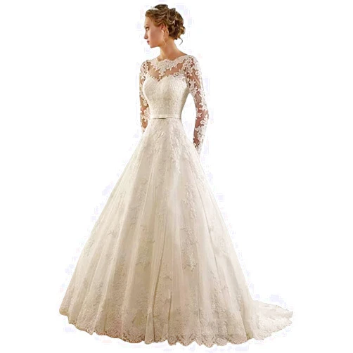 Fanciest Women's Lace Wedding Dresses for Bride 2024 Ball Gowns White