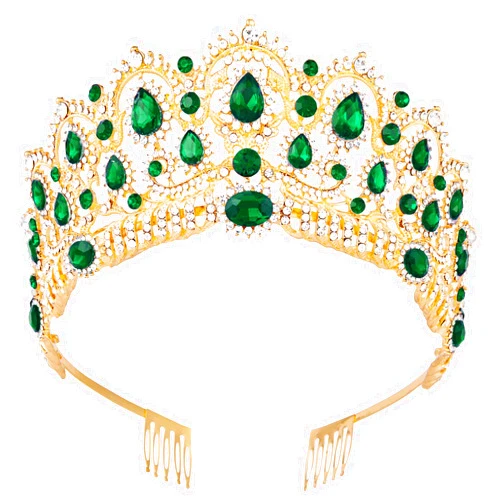 Vofler Tiara,Vofler Gold Crown Baroque Vintage Headband Crystal Green Rhinestone Emerald Hair Jewelry Decor for Women Queen Lady Girl Bride Princess Birthday Wedding Pageant Halloween Costume Party with Comb