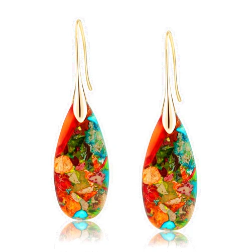 Sriomu Natural Healing Stone Fishhoop Dangle Drop Earrings Statement Gold silver earrings