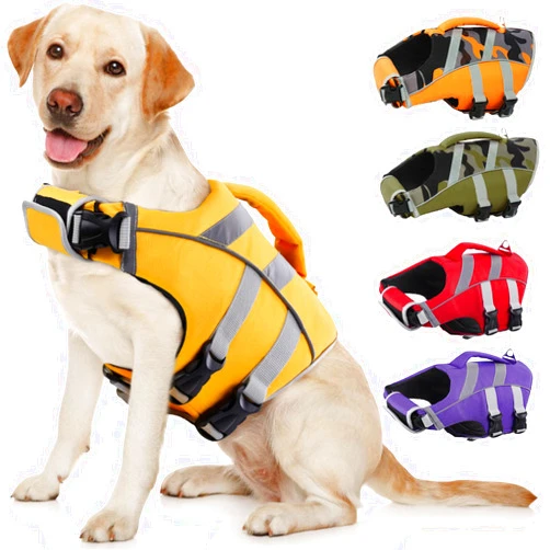 Kuoser Dog Life Jacket with Reflective Stripes, Adjustable High Visibility Dog Life Vest Ripstop Dog Lifesaver Pet Life Preserver with High Flotation Swimsuit for Small Medium and Large Dogs