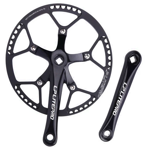 DFNBVDRR Bikes Square Taper Crankset 170mm 130 BCD Folding Road Bikes Crank Arm Set 45/47/53/56/58T Single Chainring for 6/7/8/9/10 Speed(Color:Black,Size:45T)