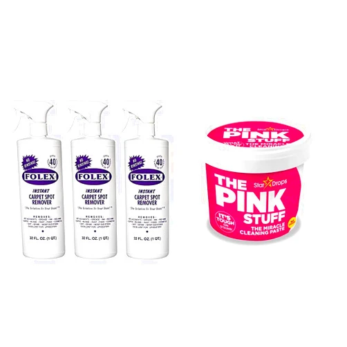 FOLEX Instant Carpet Spot Remover (32oz Pack of 3) and The Pink Stuff Miracle All Purpose Cleaning Paste