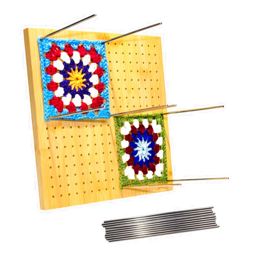 LIVSMON 9 Inchs Crochet Blocking Board with 20 Pins, Handcrafted Knitting Blocking Mat for Knitting Crochet, Full Kit with 20 Stainless Steel Rod Pins, Gifts for Grandmothers, Mothers