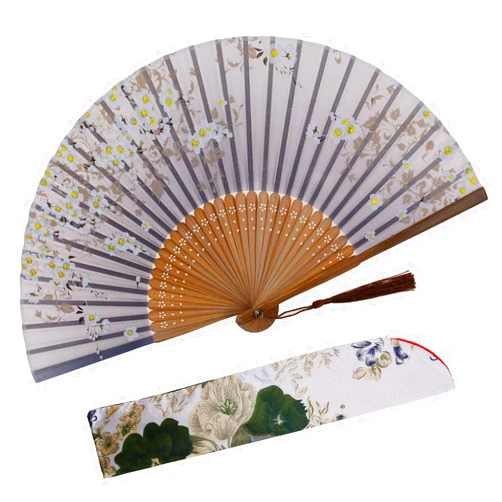 STHUAHE Hand Held Fan for Women Foldable, Chinese Japanese Vintage Bamboo Silk Folding Fans Hand Fan for Dance Music Festival Wedding Church Decoration (Brown Little Sakura)