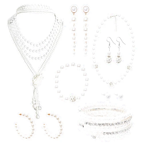 Savgkoyt 8 PCS Pearl Necklace Earrings Set for Women Girls 1920s Pearl Jewelry Set Pearls Accessories Gift Wedding Necklace Bracelet Earrings Set for Costume Accessories Birthday Tea Party Gift