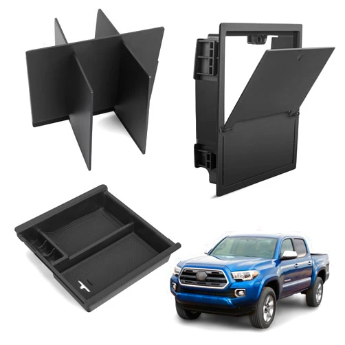 Tyiagle Armrest Dividers Storage Box and Center Console Organizer Tray for Toyota Tacoma 2016-2020 2021 2022 2023 3rd Gen Tacoma Secondary Accessories (3 PCS)