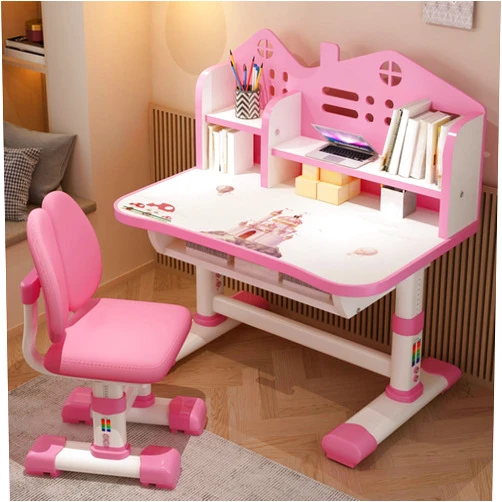 Tulkdexi Kids Functional Desk and Chair Set, Study Desk for Children with Chair, Kids Desk and Chair Set,Height Adjustable Children School Study Desk with Storage Drawer for Boys Girls(Pink) Pink B