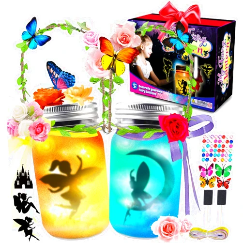 FUNZBO Fairy Lantern Craft Kits - Fairy Lights Battery Operated Crafts for Kids Ages 4-8, Arts and Crafts Supplies, Fairy Toys with 2 Fairy Light Jar, 3, 4, 5, 6, 7, 8, 9 Year Old Girl Birthday Gifts