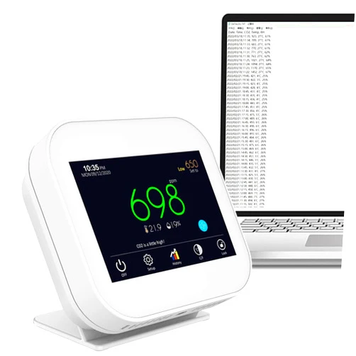 GZAIR CO2 Data Logger Monitor, IAQ CO2 Detector, Dual-Channel NDIR Sensor, Tabletop Carbon Dioxide Meter with Data Export, Temperature and Humidity, 0~5000ppm Range