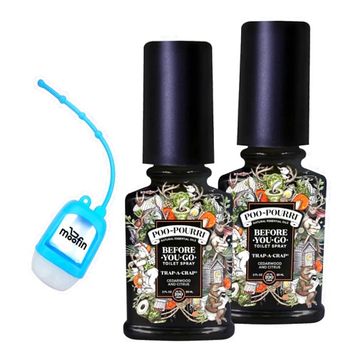 Moofin Poo Pourri Toilet Spray Toilet Spray, 2 Fl Oz - Bundle With Hand Sanitizer Dispenser, Bathroom Toilet Spray, Travel Toilet Spray, Trap-A-Crap Scent For Odor-Free Experience (Pack of 2)
