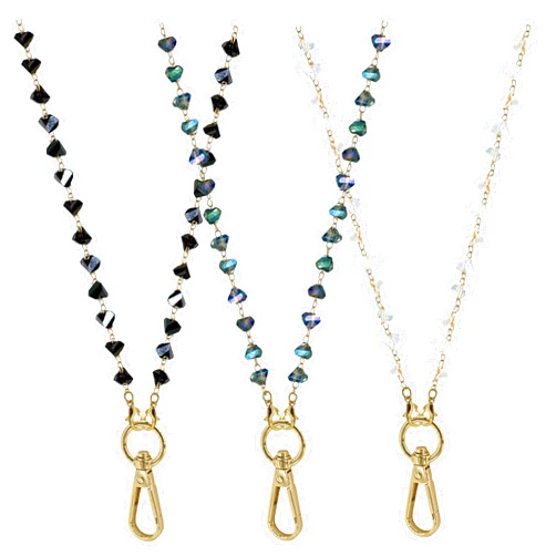 Latuesol 3Pcs Cute Stone Beaded Lanyards for ID Badges for Women Cute Gold Breakaway Lanyard Teacher Badge Lanyards for Women Eyeglass Chain Lanyard Also