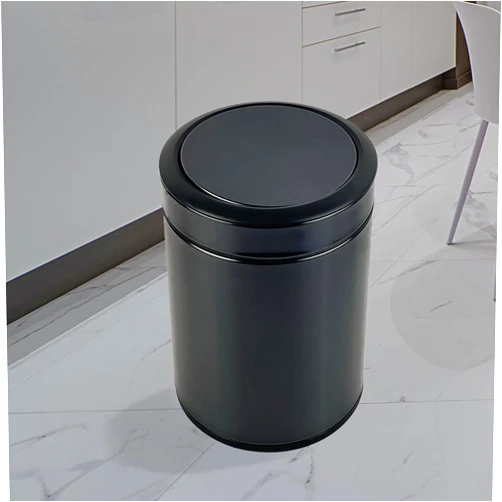 KInGSUnS Stainless Steel Trash Can with Lid for Kitchen,Living Room, Bedroom, 2.1gal/8liter Round Waste Bin for Hotel, Home, Office,Beauty Salon,Fashion Design, Luxury Black Color