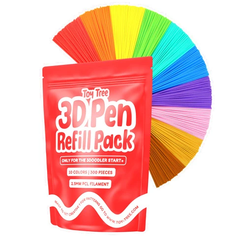 Toy Tree 300 Piece 3D Pen Refill Pack | Compatible with The 3Doodler Start+ Only | 10 Tropical Colors of Safe Low Temperature PCL Filament 2.5mm Thick | Not Compatible with Other 3D Pens