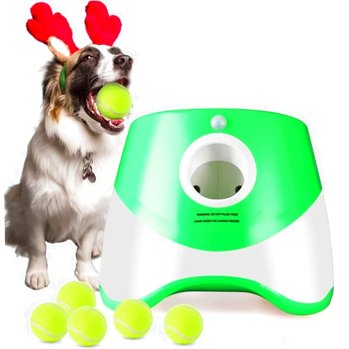 ENIGETA Automatic Ball Launcher for Dogs, Distance 10-30ft Ball Thrower Indoor& Outdoor Dog Fetch Machine for Small to Medium Sized Dogs 6PCS Tennis Balls Included(2 inch)
