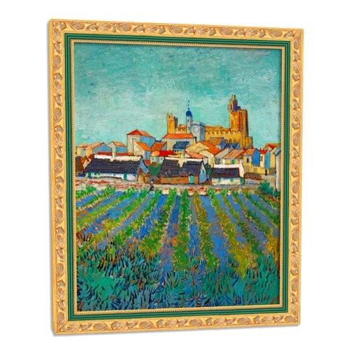 Sutuner 《View of Saintes-Maries》Vincent van Gogh | Canvas Print Artwork Abstract Landscape Pictures Printed on Canvas Wall Art for Home Office Decorations | Ready to Hang (Gold 1-16