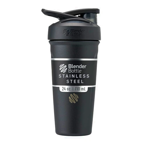 BlenderBottle Strada Shaker Cup Insulated Stainless Steel Water Bottle with Wire Whisk, 24-Ounce, Black