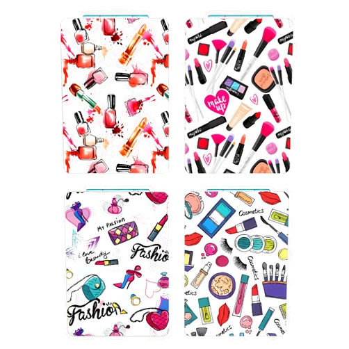 DOOSAI Lipstick 4 Pcs Pocket Mirror Kits for Purse, Fashion Portable Small Travel Makeup Mirror with 1X/2X Magnifying, Square Foldable PU Leather Cosmetic Mirror for Women and Girls