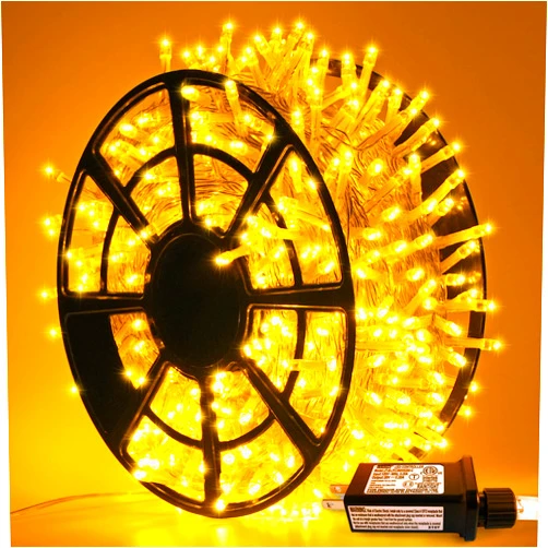 JMEXSUSS 163ft 500 LED Warm White Christmas Lights Outdoor, Plug-in Outdoor String Lights with Remote Control, Clear Wire 8 Modes Christmas Tree Lights for Christmas Bedroom Tree