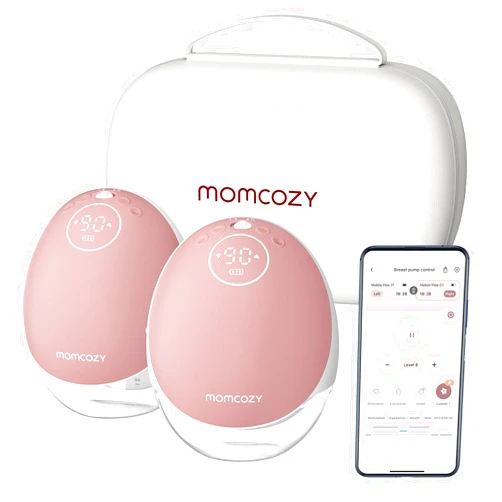 Momcozy Breast Pump Hands Free Mobile Flow | M9, App Discreet Control with Personalized Multi-Modes & 15 Levels, Independent Breastmilk Storage, Wearable Breast Pump M9 24mm, 2 Pack Cozy Red