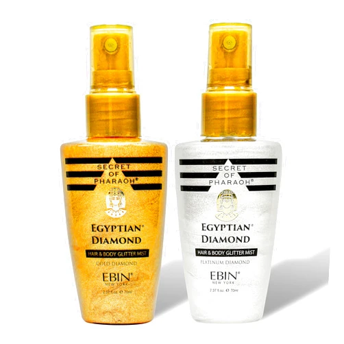 EBIN NEW YORK Egyptian Diamond Hair, Face & Body Glitter Mist - Gold, Platinum 2.37oz (2pack) | Quick-Drying, Long-Lasting Shiny Spray for Clothes, Rave, Festival, Travel Essentials | TikTok Trend Items