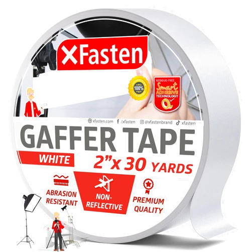 XFasten White Gaffers Tape 2 Inch x 30 Yards Residue-Free White Gaffer Tape 2 Inch Non-Reflective Matte White Gaff Tape, Gaffers Tape White Wall Tape for Cords, Photography Gaffing Tape