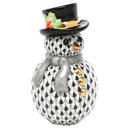 Herend Snowman Figurine Black Fishnet
