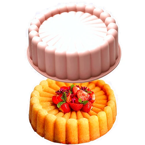 ZSXGZL Silicone Charlotte Cake Pan Reusable Mold Fluted Cake Pan Nonstick Round Silicone Molds for Strawberry Shortcake Cheesecake Brownie Tart Pie (1, Pink)