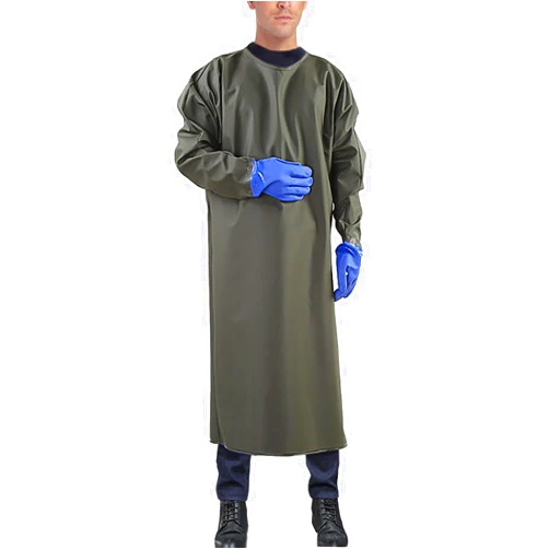 SUJAN Thick Waterproof Coveralls Oil Acid Alkali Resistant Long Sleeve with Gloves Apron Gown Safety Protective Workwear Green L
