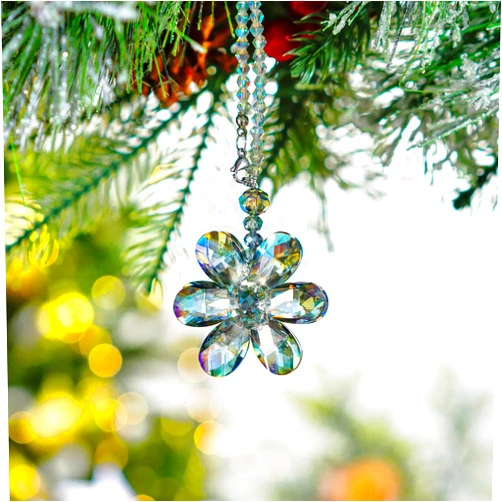 H&D HYALINE & DORA Crystal Flower Car Rear View Mirror Pendant Car Accessories Mirror Hanging Ornament Fengshui Crystal Auto Interior Decoration