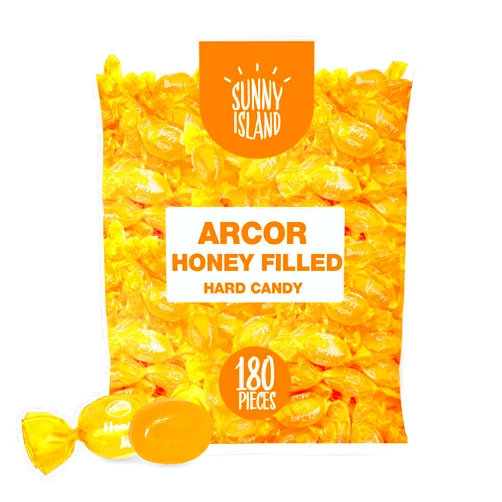 SUNNY ISLAND Arcor Honey Filled Hard Candy | 2-Pound Bag | About 180 Pieces | Soothing Throat Drops | Individually Wrapped