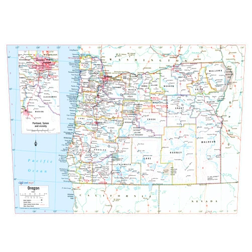 Cool Owl Maps Oregon State Wall Map Poster Rolled (laminated 34x24)
