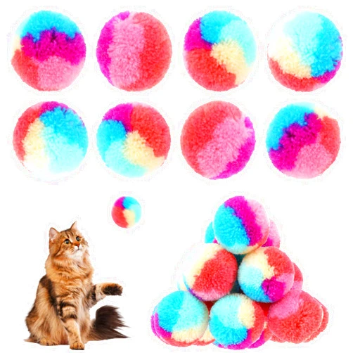 KALIONE 30 Pcs Soft Plush Cat Ball 1.2-inch Rainbow Cat Toy Balls Fuzzy Kitty Balls Kitten Puff Balls Colorful Cat Pom Pom Balls for Cat Kitten Pet Playing Exercising