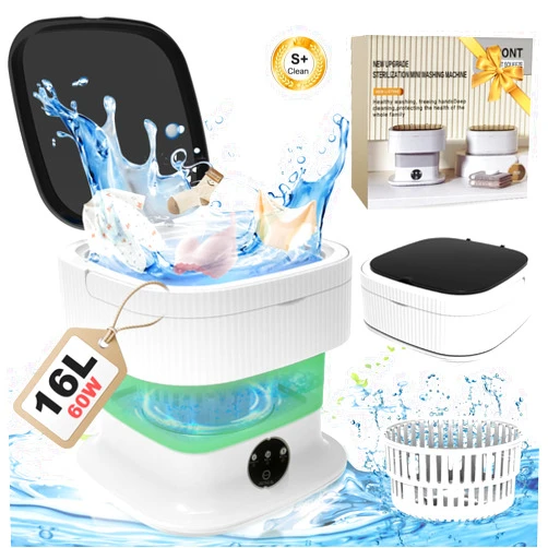 SWOJG Mini Portable Washing Machine Small - 16L 60W Portable Mini Washing Machine with Spin, Mini Lavadora Portatil Washer Foldable, Small Washing Machine Portable Used for Travel Baby Green