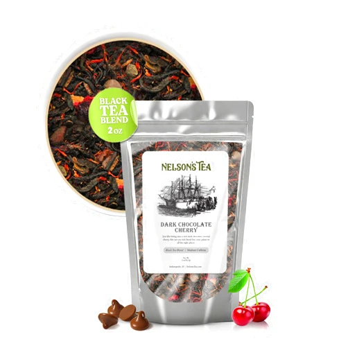 Nelson's Tea Dark Chocolate Cherry - Rich blend of Pu-erh Black Tea, Chocolate Chips, Wild Cherry Bark, Dried Cherries Herbal Loose Leaf Tea- 2oz