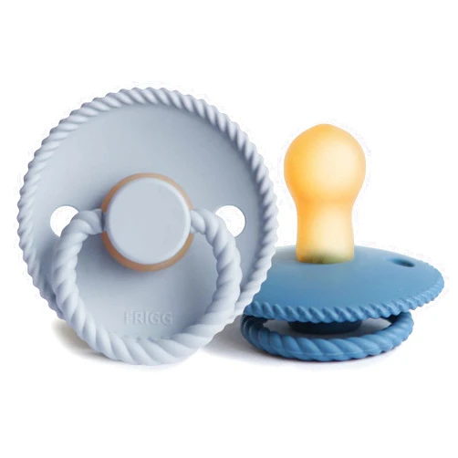 FRIGG Rope Natural Rubber Baby Pacifier | Made in Denmark | BPA-Free (Powder Blue/Ocean View, 0-6 Months)