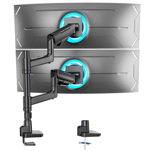 ARES WING Dual Monitor Mount Vertical for 17-49 Inch Ultrawide Heavy Duty Curved Screen Stacking, Computer Arm Compatible with Samsung and LG Monitor, Gas Spring Adjustable Monitor Stand for Dual, Black