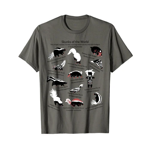 Skunks and Mephitids Ecology Designs Skunks of the World: Species of Mephitidae T-Shirt