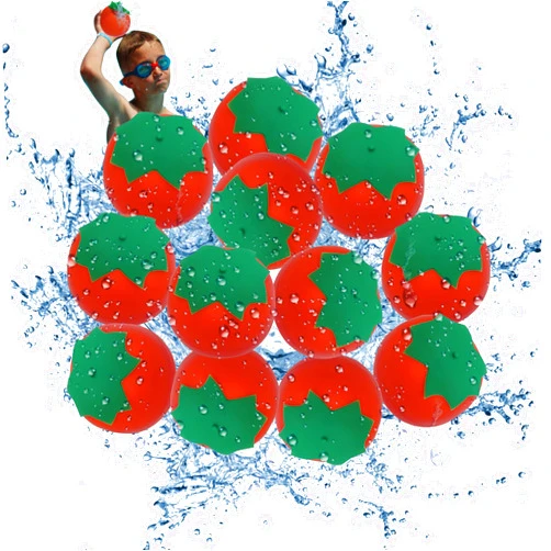 VRKET 12 Pcs Reusable Tomato Water Balloons,Soft Silicone Quick Fill & Self-Sealing Water Ball for Kids Aged 3-12,Outdoor Beach Pool Backyard Activities Water Games Toys,Summer Splash Party-Red