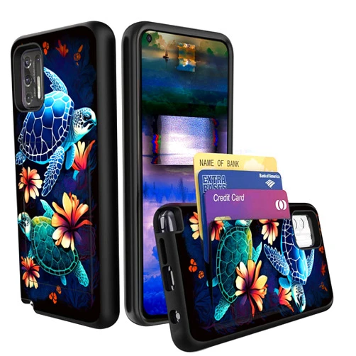 JHYYTUJTYP for Moto G Stylus 2021 Case,Wallet Case Credit Card Holder Flip Case Full Body Protective Soft Hybrid TPU Hard Durable Shockproof for Motorola Moto G Stylus 2021,Sea Turtle with Flowers