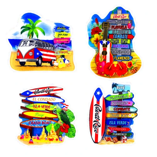 TSY TOOL 4 Pieces Puerto Rico 3D Fridge Magnet, Refrigerator Magnets, Puerto Rican Design, Puerto Rico Flag, Souvenir, Gifts, Travel, Decoration, Beach, Guitar, Parrot, Fruits, Surfboards Magnets
