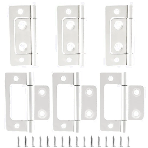 Biaungdo 6 Pcs Non-Mortise Door Hinges, 2 inch x 1 inch Bifold Butt Cabinet Hinges Vintage Furniture Hardware Antique Door Hinge with Screws for Door, Windows, Cabinet, Cupboard(White Nickel)