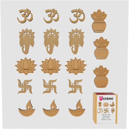 PICRAZEE MDF DIY Cutouts for Diwali (18 pcs) Plain MDF Blank Cutouts for DIY, Artwork, Decoupage, Resin Art, Craft Project, Home Office Festive Décor (5.5mm Thick) (C12)