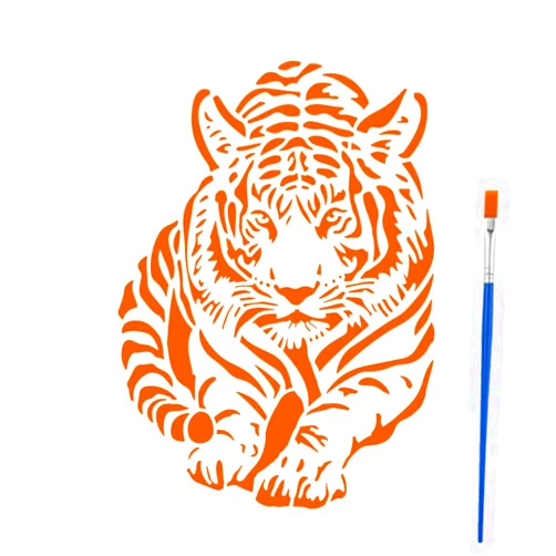 FINGERINSPIRE Tiger Stencil with Paint Brush 8.3x11.7inch Tiger Pattern Stencil Crouching Tiger Painting Stencil A Crouching Tiger with Its Tail Visible Templates for Wall Tile Floor Paper Furniture