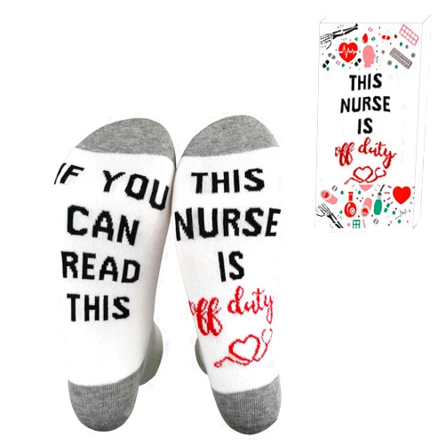 OAKRED If You Can Read This Nurse Is Off Duty Unisex Funky Crew Socks White Angels Gift for Holiday (White&Grey,Crew socks)