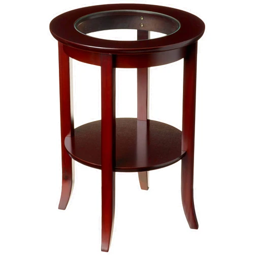 Frenchi Furniture-Wood Genoa End Table, Round Side /Accent Table , Inset Glass Espresso
