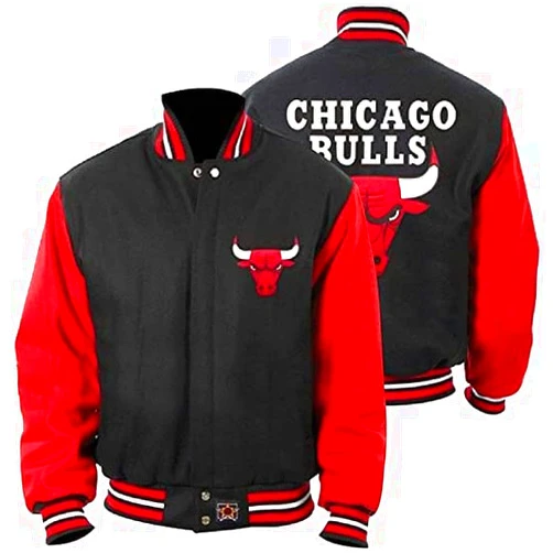 HMD Leather HMD Mens Varsity Black and Red Bull Jacket | Men’s Chicago Bomber Varsity Leather Jacket (XS)